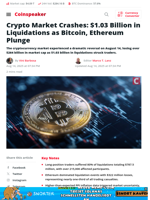 Crypto Market Crashes: $1.03 Billion in Liquidations as Bitcoin, Ethereum Plunge - Coinspeaker