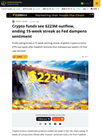 Crypto Funds see $223M outflows as FOMC Meeting ends 15-week streak