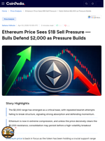 Ethereum Price Sees $1B Sell Pressure — Bulls Defend $2,000 as Pressure Builds