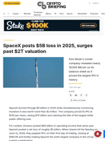 SpaceX posts $5B loss in 2025, surges past $2T valuation