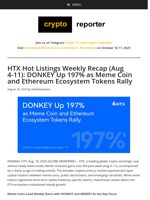 HTX Hot Listings Weekly Recap (Aug 4-11): DONKEY Up 197% as Meme Coin and Ethereum Ecosystem Tokens Rally
