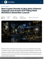 Best Crypto Presale to Buy Now: Solana's Upgrade and Zcash's ETF Filing Meet Remittix's November Launch - TechBullion