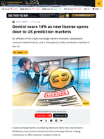 Crypto Exchange Gemini Gets US Nod for Prediction Markets