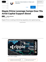 Ripple Prime Leverage Jumps Over 70x Amid Capital Support Boost - U.Today