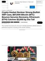 Crypto Market Review: Strong Bullish XRP Case, $67,000 Bitcoin (BTC) Bounce Secures Recovery, Ethereum (ETH) Catches $2,000 by the Tail - U.Today