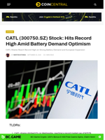 CATL (300750.SZ) Stock: Hits Record High Amid Battery Demand Optimism - CoinCentral