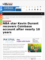 NBA star Kevin Durant recovers Coinbase account after nearly 10 years - The Crypto News Wire