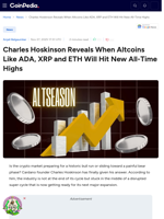 Charles Hoskinson Reveals When Altcoins Like ADA, XRP and ETH Will Hit New All-Time Highs