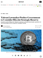 Taiwan Lawmaker Pushes Government to Consider Bitcoin Strategic Reserve - Decrypt