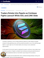 Traders Rotate Into Pepeto as Coinbase Fights Lawsuit While SOL and LINK Slide