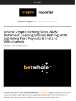 Online Crypto Betting Sites 2025: BetWhale Leading Bitcoin Betting With Lightning Fast Payouts & Instant Withdrawals