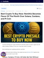 Best Crypto To Buy Now: Remittix Becomes Flavor Of The Month Over Solana, Cardano, and Pi Coin