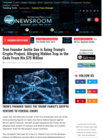 
Tron Founder Justin Sun is Suing Trump's Crypto Project, Alleging Hidden Trap in the Code Froze His $75 Million | Cryptocurrency News Live | Breaking Crypto News - Realtime Prices, Analysis, Predictions...
