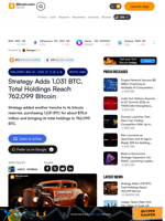 Strategy Adds 1,031 BTC, Total Holdings Reach 762,099 Bitcoin – Crypto News Bitcoin News