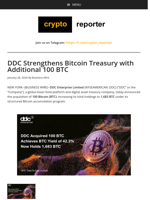 DDC Strengthens Bitcoin Treasury with Additional 100 BTC