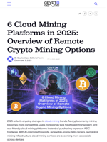 6 Cloud Mining Platforms in 2025: Overview of Remote Crypto Mining Options