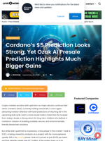 Cardano’s $5 Prediction Looks Strong, Yet Ozak AI Presale Prediction Highlights Much Bigger Gains | Live Bitcoin News