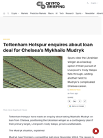 Tottenham Hotspur enquires about loan deal for Chelsea's Mykhailo Mudryk