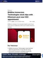 BitMine Immersion Technologies stock dips with Ethereum post new CEO appointment