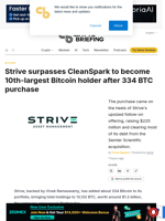 Strive surpasses CleanSpark to become 10th-largest Bitcoin holder after 334 BTC purchase