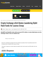 Crypto Exchange eXch Denies Laundering Bybit Hack Funds for Lazarus Group