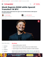 Musk Regrets DOGE while SpaceX Transfers 1K BTC - Coinspeaker