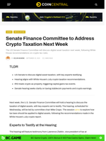 Senate Finance Committee to Address Crypto Taxation Next Week - CoinCentral