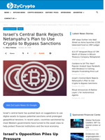 Israel’s Central Bank Rejects Netanyahu’s Plan to Use Crypto to Bypass Sanctions ⋆ ZyCrypto