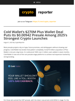 Cold Wallet’s $270M Deal Backs CWT Presale Strength