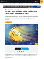 Stripe Tool Lets Companies Launch Custom Stablecoins
