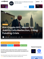 Pro-Crypto NYC Mayor Eric Adams Exits Reelection, Citing Funding Crisis | Live Bitcoin News