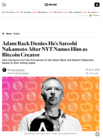 Adam Back Denies He's Satoshi Nakamoto After NYT Names Him as Bitcoin Creator - Decrypt