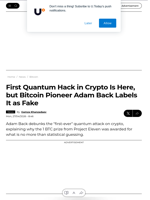 First Quantum Hack in Crypto Is Here, but Bitcoin Pioneer Adam Back Labels It as Fake - U.Today
