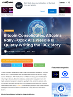 Bitcoin Consolidates, Altcoins Rally—Ozak AI’s Presale Is Quietly Writing the 100x Story | Live Bitcoin News