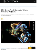 ETH Draws Fresh Buyers As Whales Converge At $2.2K - DailyCoin