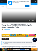 Trump-Linked WLFI $500M UAE Stake Sparks Senate Demand For Probe