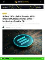 Solana (SOL) Price: Drop to $205 Shakes Out Weak Hands While Institutions Buy the Dip - CoinCentral