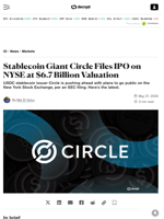 Stablecoin Giant Circle Files IPO on NYSE at $6.7 Billion Valuation - Decrypt