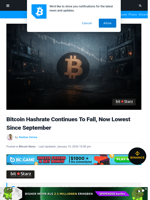 Bitcoin Hashrate Continues To Fall, Now Lowest Since Sept