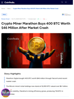 Crypto Miner Marathon Buys 400 BTC Worth $46 Million After Market Crash