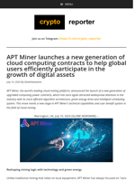 APT Miner launches a new generation of cloud computing contracts to help global users efficiently participate in the growth of digital assets