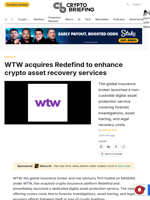 WTW acquires Redefind to enhance crypto asset recovery services