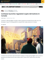 Coinbase Launches Crypto Futures With 10x Leverage in Canada