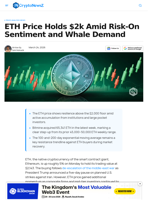 ETH Price Holds $2k Amid Risk-On Sentiment and Whale Demand 