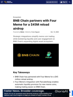 BNB Chain partners with Four Meme for a $45M reload airdrop