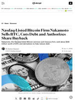 Nasdaq-Listed Bitcoin Firm Nakamoto Sells BTC, Cuts Debt and Authorizes Share Buyback - Decrypt