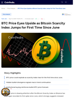 BTC Price Eyes Upside as Bitcoin Scarcity Index Jumps for First Time Since June
