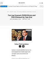 Tom Lee Forecasts $250K Bitcoin and $12K Ethereum by Year-End