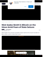Nick Szabo: $44M in Bitcoin on the Move Amid Fears of State Seizure - U.Today