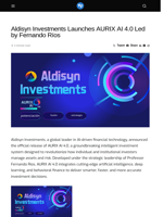 Aldisyn Investments Launches AURIX AI 4.0 Led by Fernando Ríos - Visionary Financial